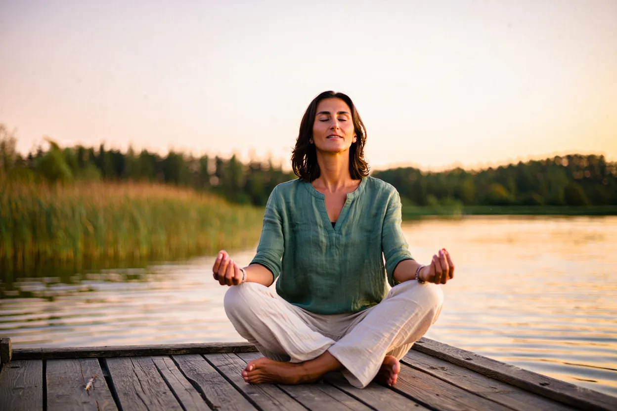 Person practicing mindful observation in a calm environment